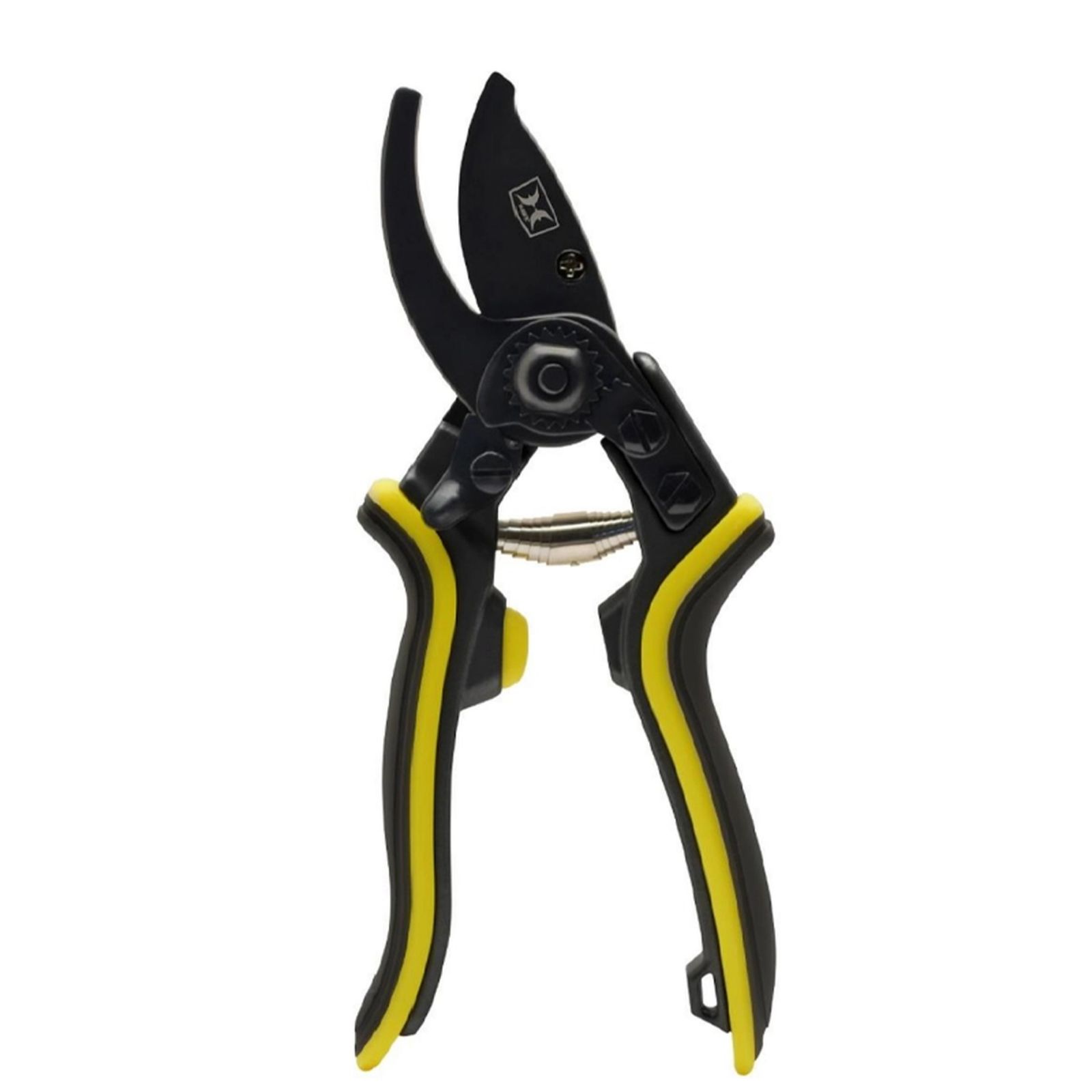 The Hawk Hand Pruner features an aluminum frame and ergonomic yellow rubber grip with an SK5 high carbon steel blade. The black titanium nitride finish allows for corrosion resistance. This hand prune...